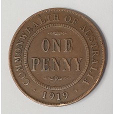AUSTRALIA 1919 . PENNY . ERROR / VARIETY . RARE DOUBLE DOT WITH PLANCHET FLAW
